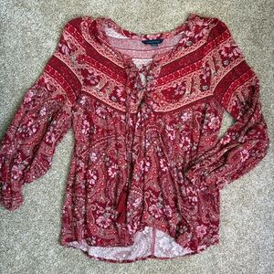 American Eagle Outfitters Red Patterned Top